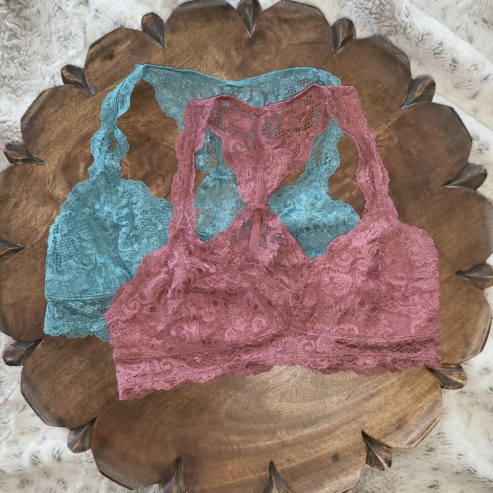 Express Boho Lace Bandeau Bralette Duo - Teal And Mauve